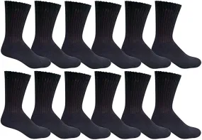 12 Pairs pack Men's & Women;s Unisex Value Pack Athletic Black Sports Athletic Work Crew Cotton Socks Size 9-11 10-13 (Black, 10-13)