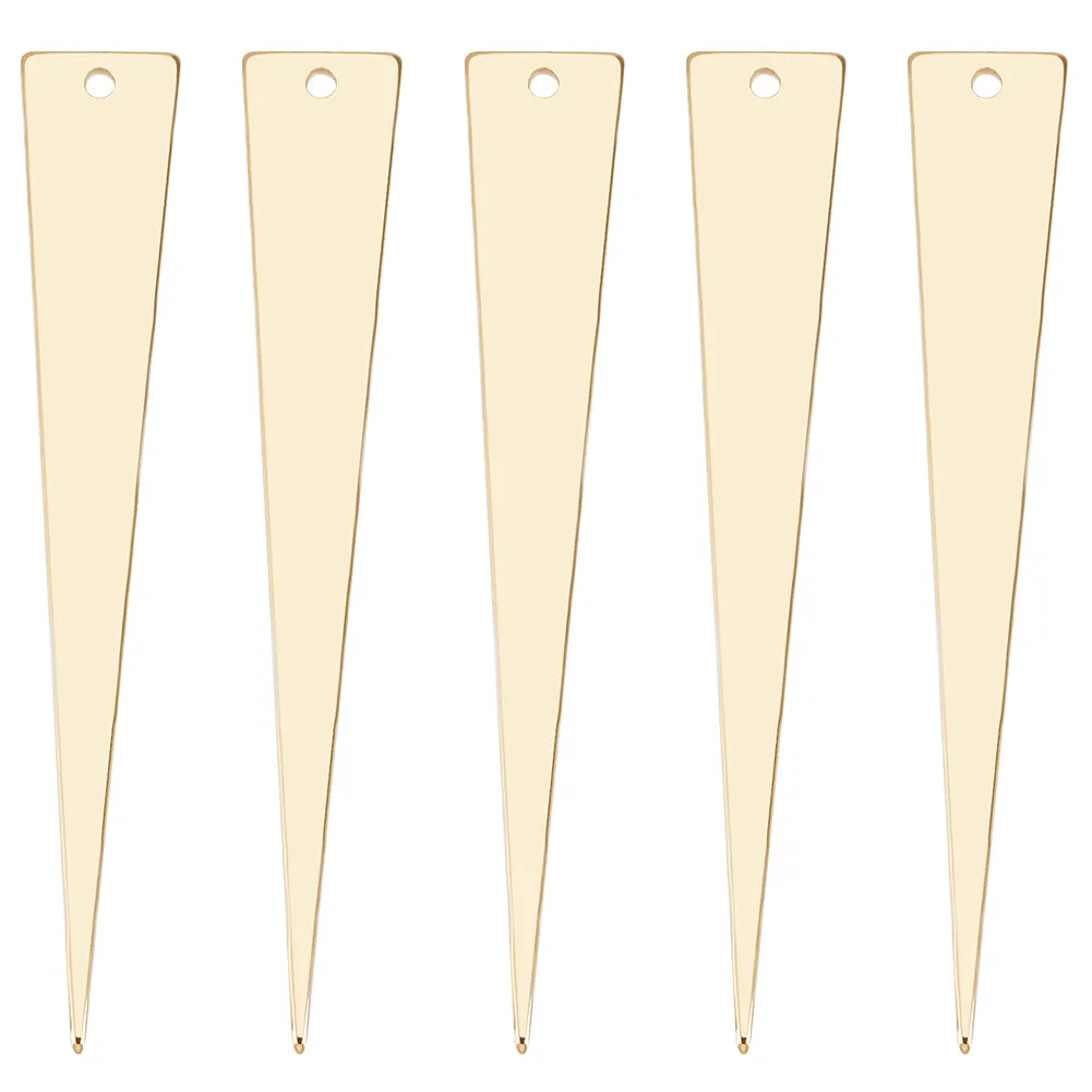 12Pcs Brass Pendants, Triangle, Real 18K Gold Plated, 51x8x1mm, Hole: 1mm