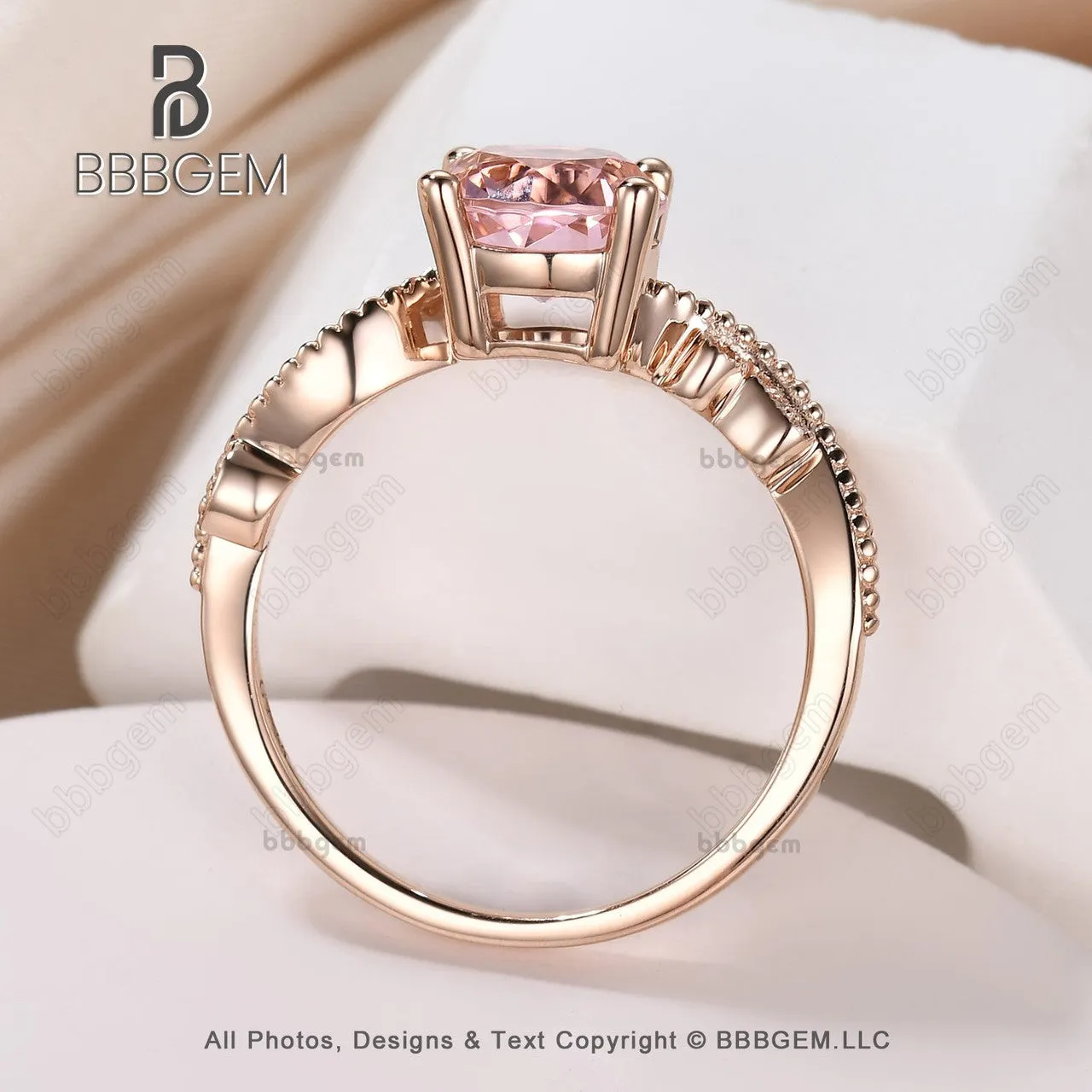 14K/18K  Female Lab Morganite Pink CZ Diamond Engagement Ring Bezel