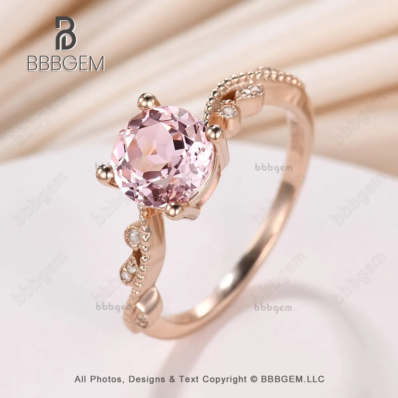 14K/18K  Female Lab Morganite Pink CZ Diamond Engagement Ring Bezel