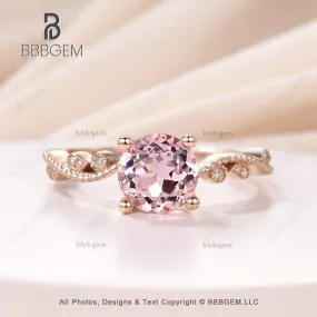 14K/18K  Female Lab Morganite Pink CZ Diamond Engagement Ring Bezel