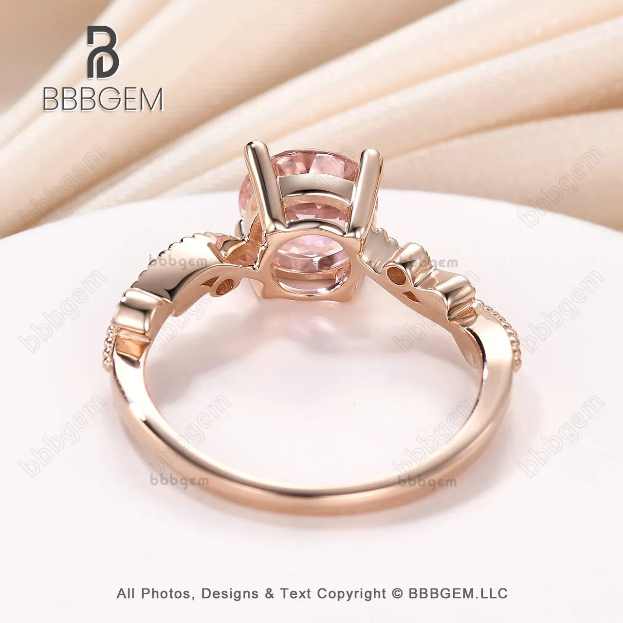 14K/18K  Female Lab Morganite Pink CZ Diamond Engagement Ring Bezel