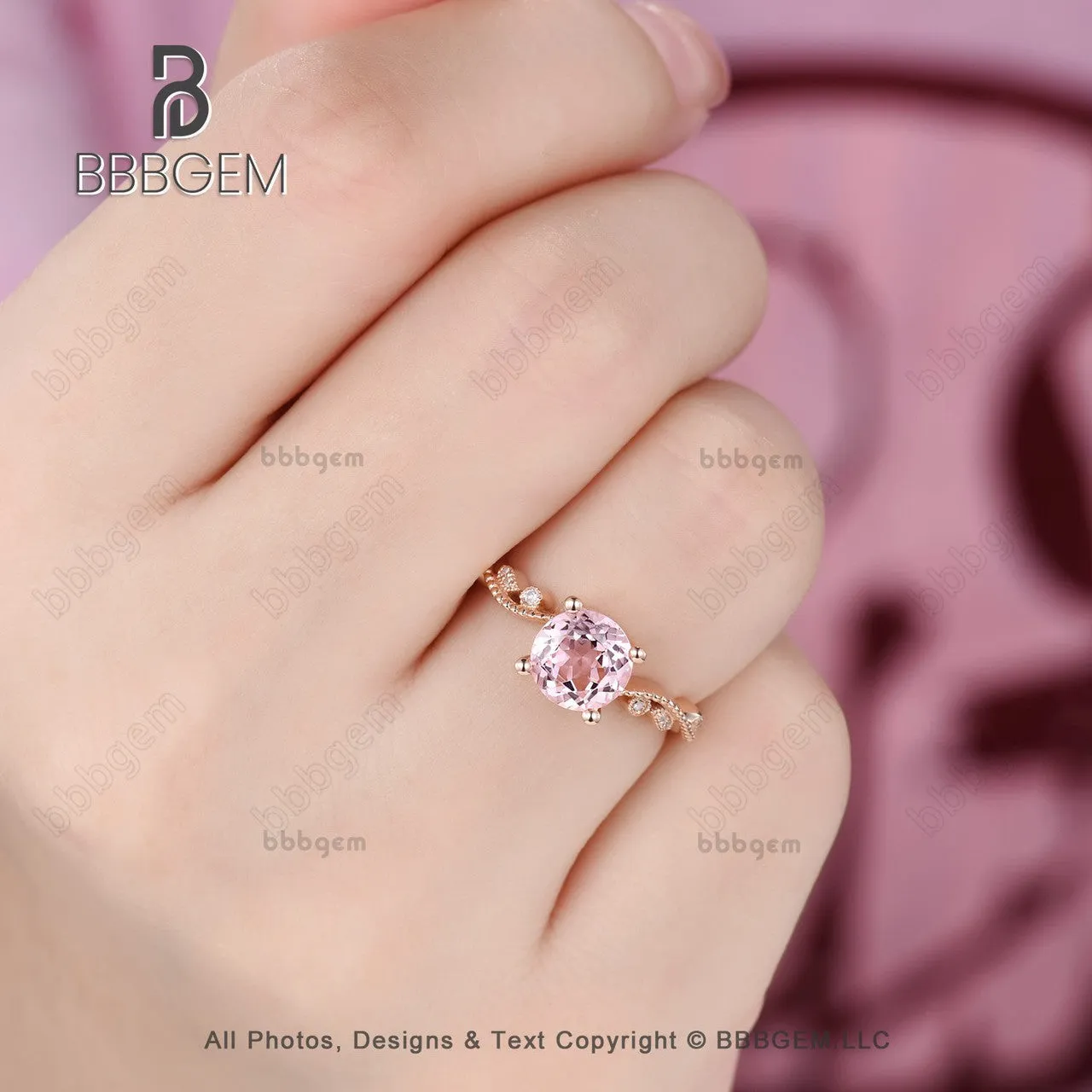 14K/18K  Female Lab Morganite Pink CZ Diamond Engagement Ring Bezel