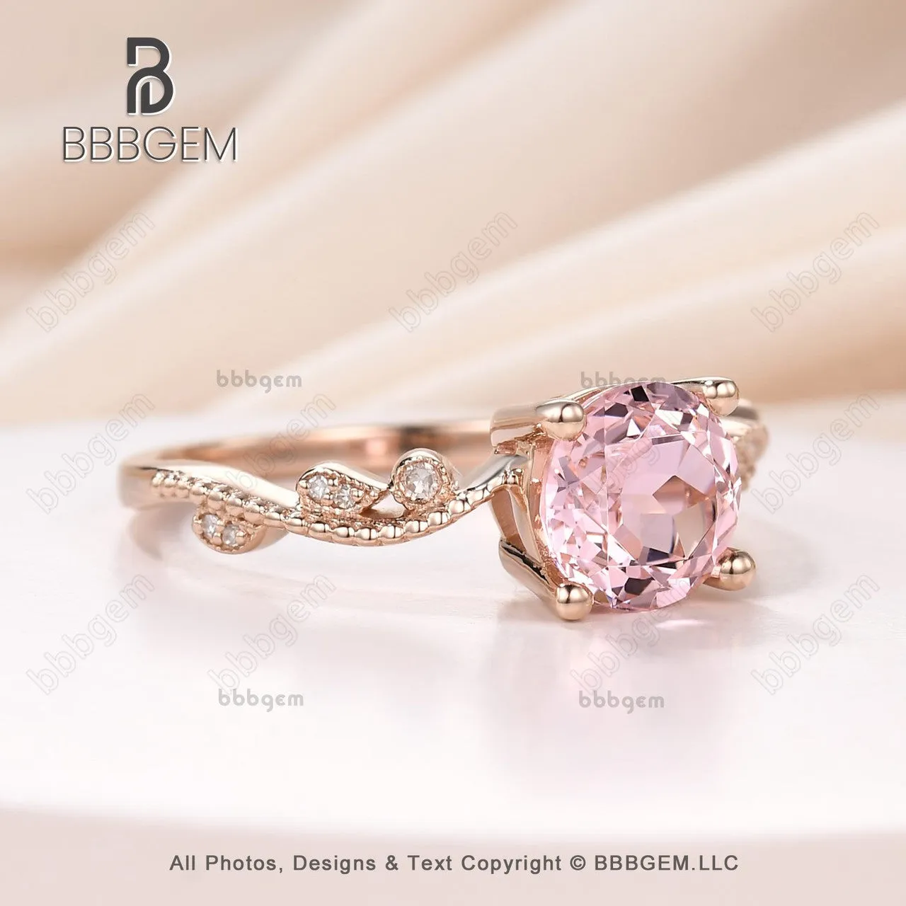 14K/18K  Female Lab Morganite Pink CZ Diamond Engagement Ring Bezel