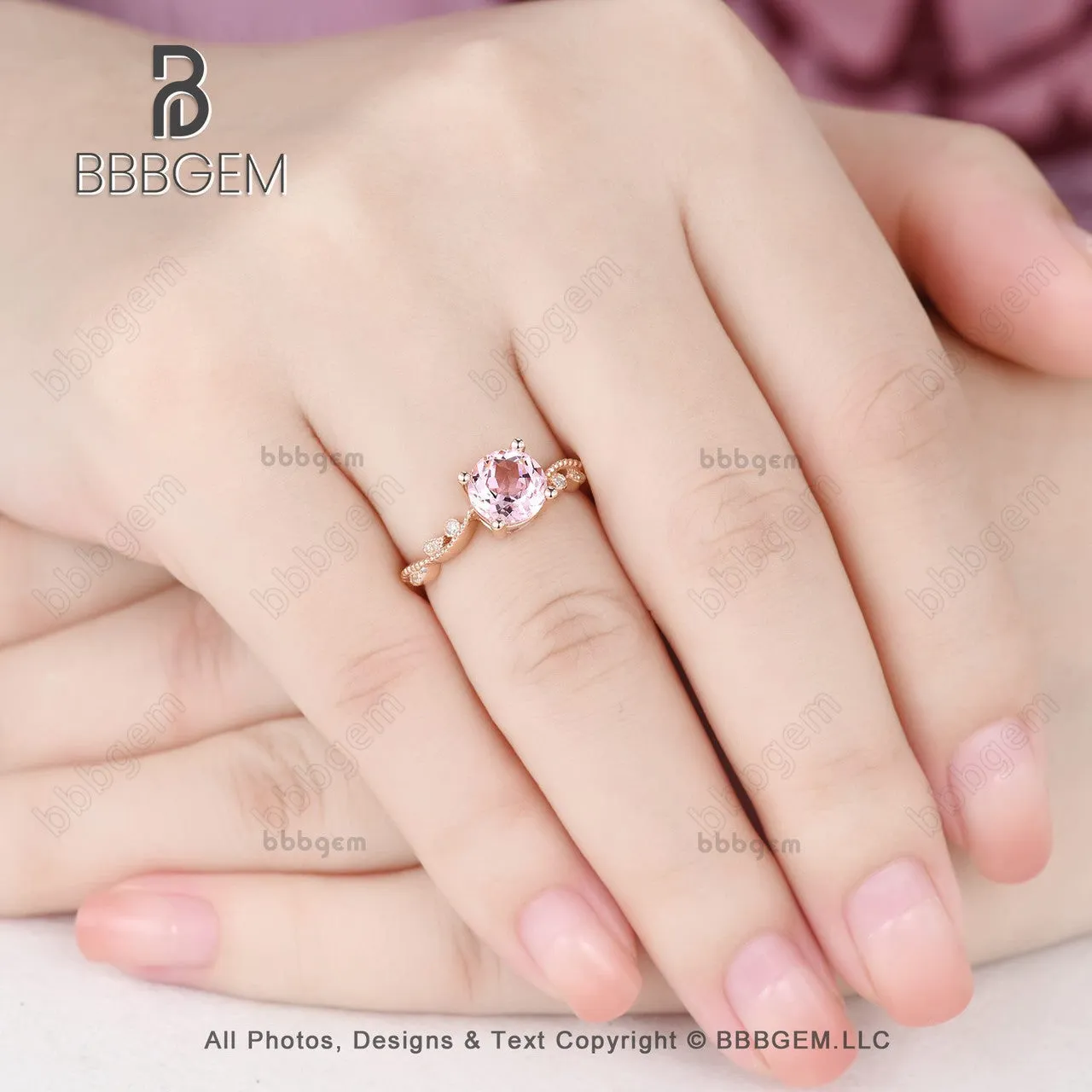 14K/18K  Female Lab Morganite Pink CZ Diamond Engagement Ring Bezel