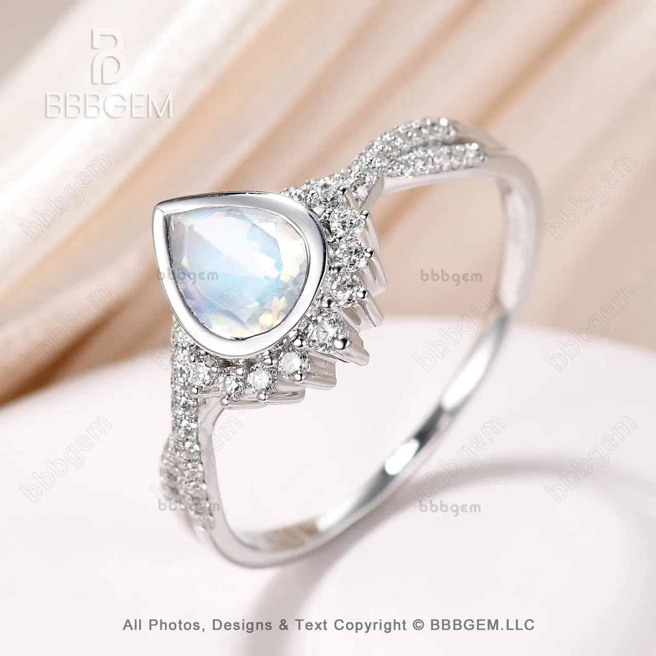 14K/18K Vintage Pear Shaped  Moonstone Engagement Ring Twisted Band Engagement Ring