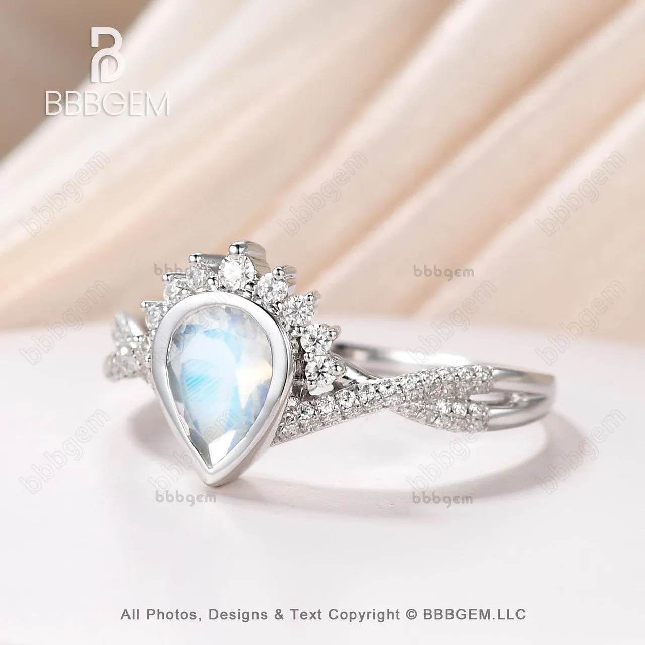 14K/18K Vintage Pear Shaped  Moonstone Engagement Ring Twisted Band Engagement Ring