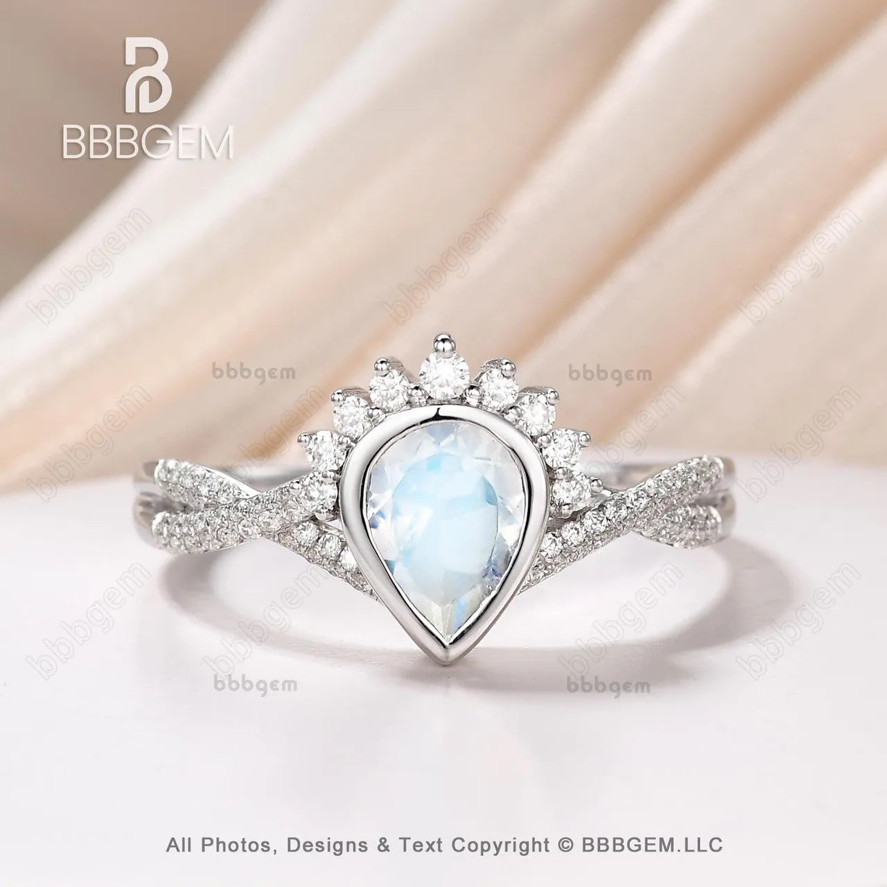 14K/18K Vintage Pear Shaped  Moonstone Engagement Ring Twisted Band Engagement Ring