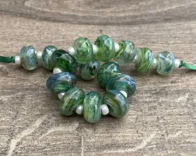 16 Green Mist Lampwork Beads Set SRA