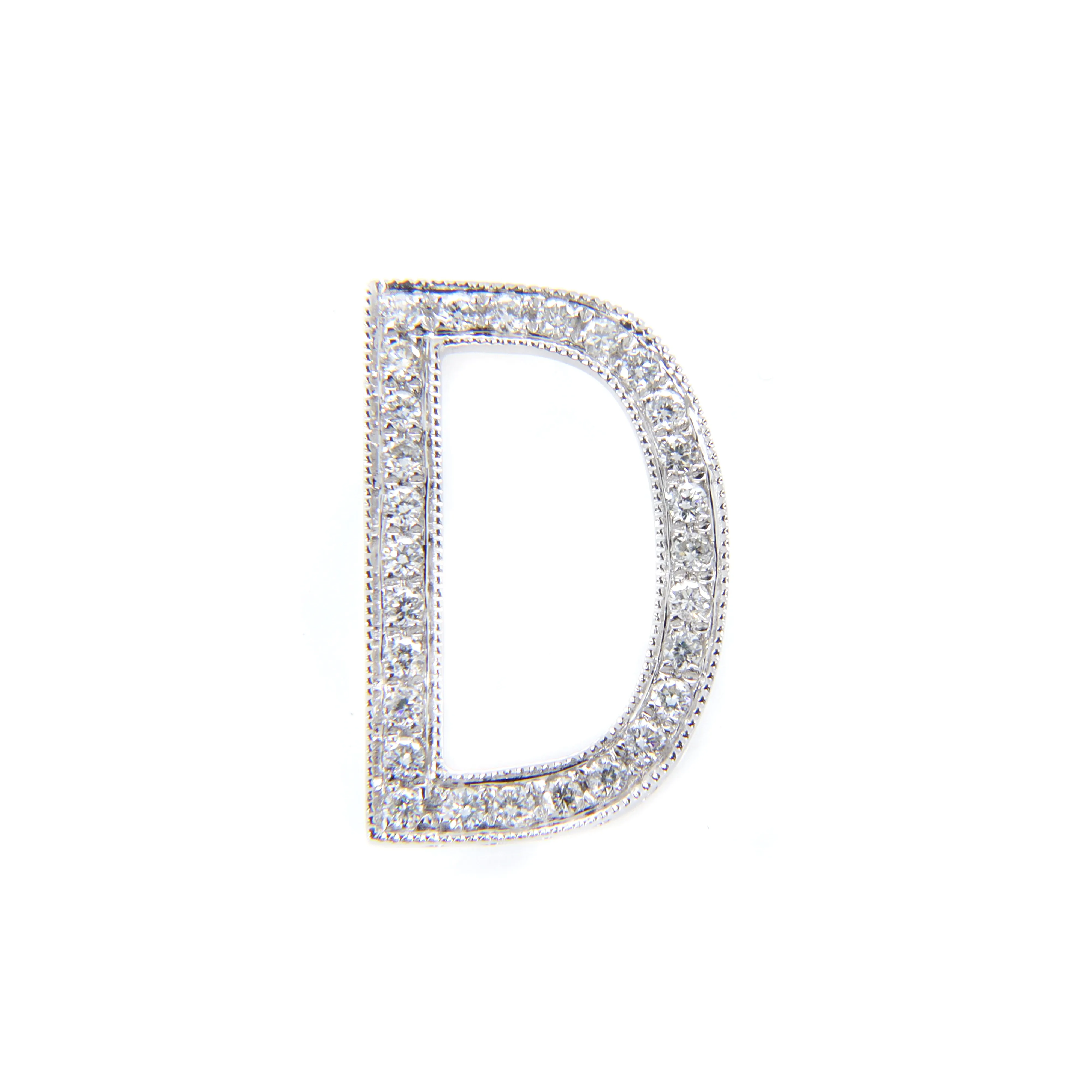18K White Gold Diamond 'D' Initial Pendant - 20751982