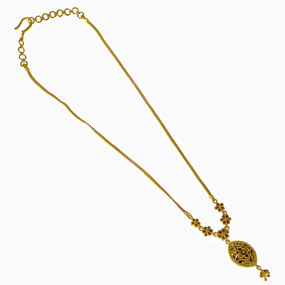 22K Yellow Gold Necklace and Earrings Set W/ Multi-Color Enamel & Reversible Pendants