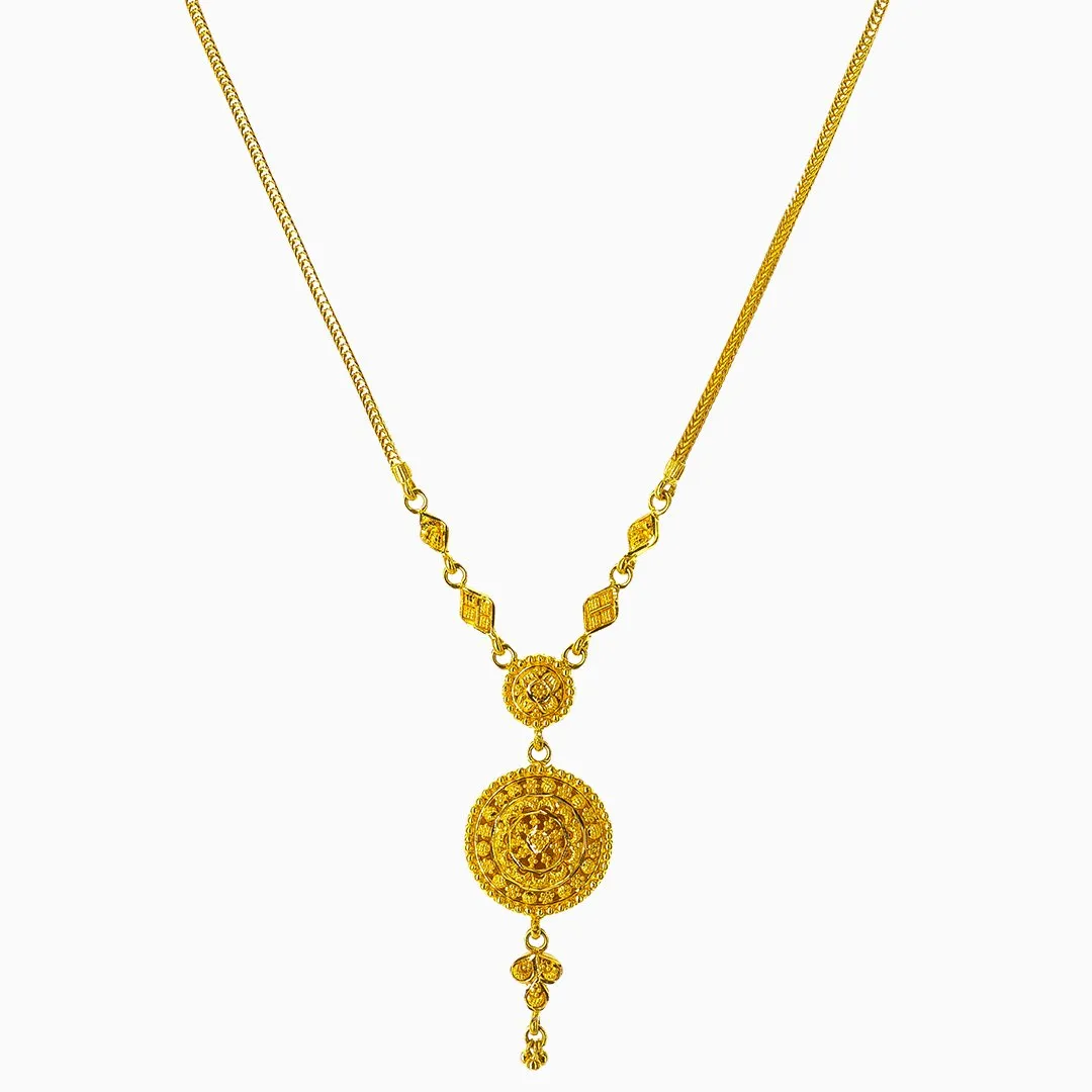 22K Yellow Gold Necklace and Earrings Set W/ Red Enamel & Reversible Round Pendants