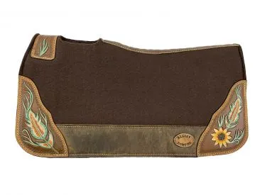 28x30 Barrel Style 1" Brown Felt Pad with Antiqued Feather and Sunflower Design
