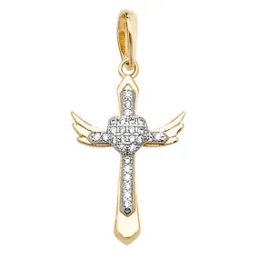 9CT GOLD CZ CROSS WINGS PENDANT