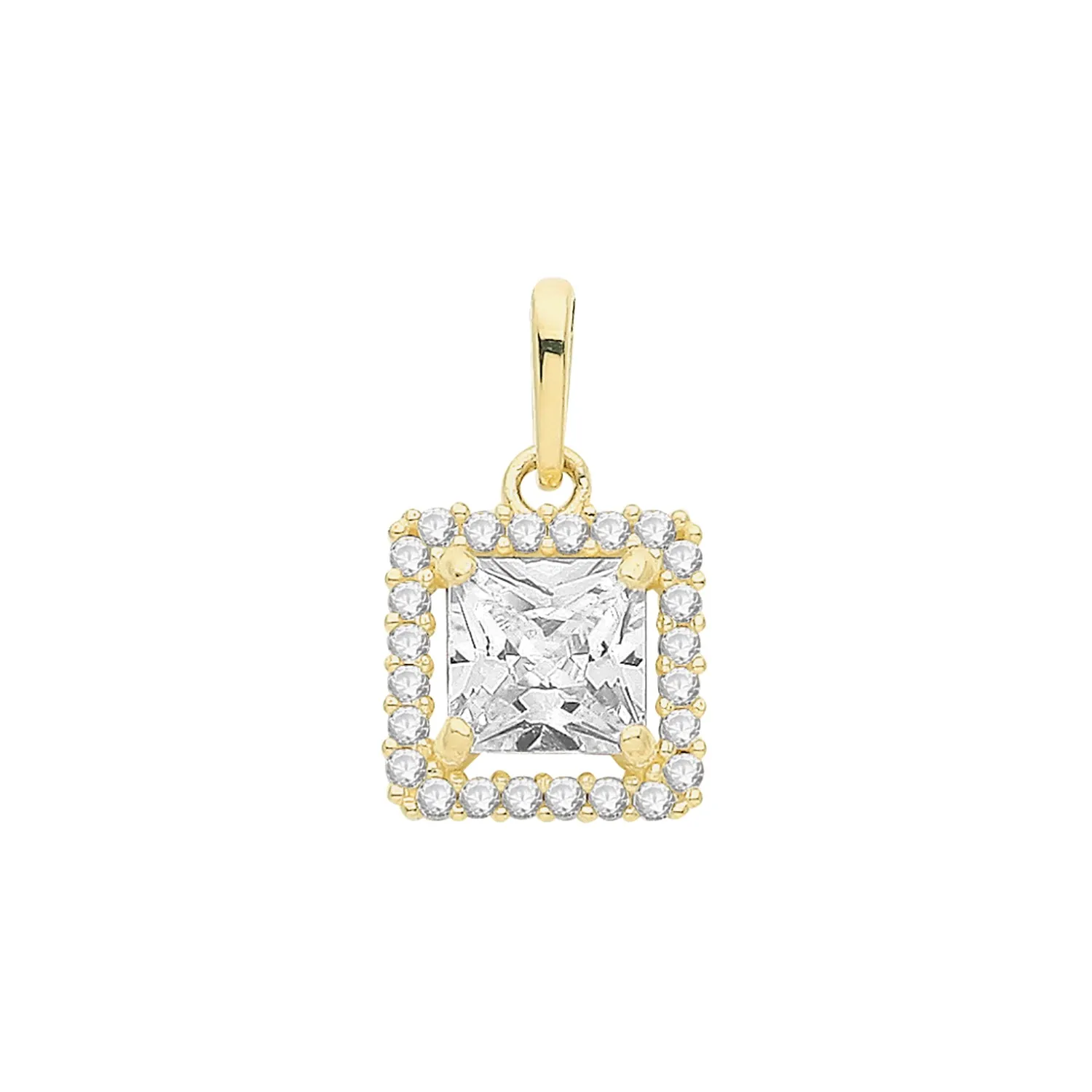 9CT GOLD SQUARE CZ HALO STYLE PENDANT
