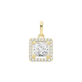 9CT GOLD SQUARE CZ HALO STYLE PENDANT