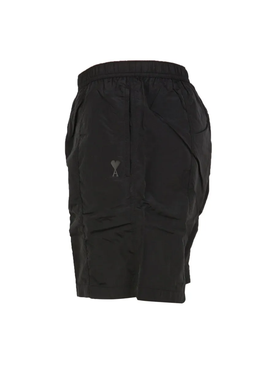 AMI Logo Embossed Elastic Waistband Swim Shorts