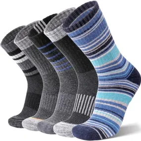 ANTSANG Merino Wool Hiking Socks for Men & Women Thermal Warm Winter Thick Cozy Athletic Crew Work Boot Gift Socks Stocking Stuffers 5 Pairs(Blue Stripes,M)