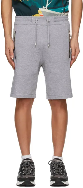 Balmain Grey Embossed Logo Shorts