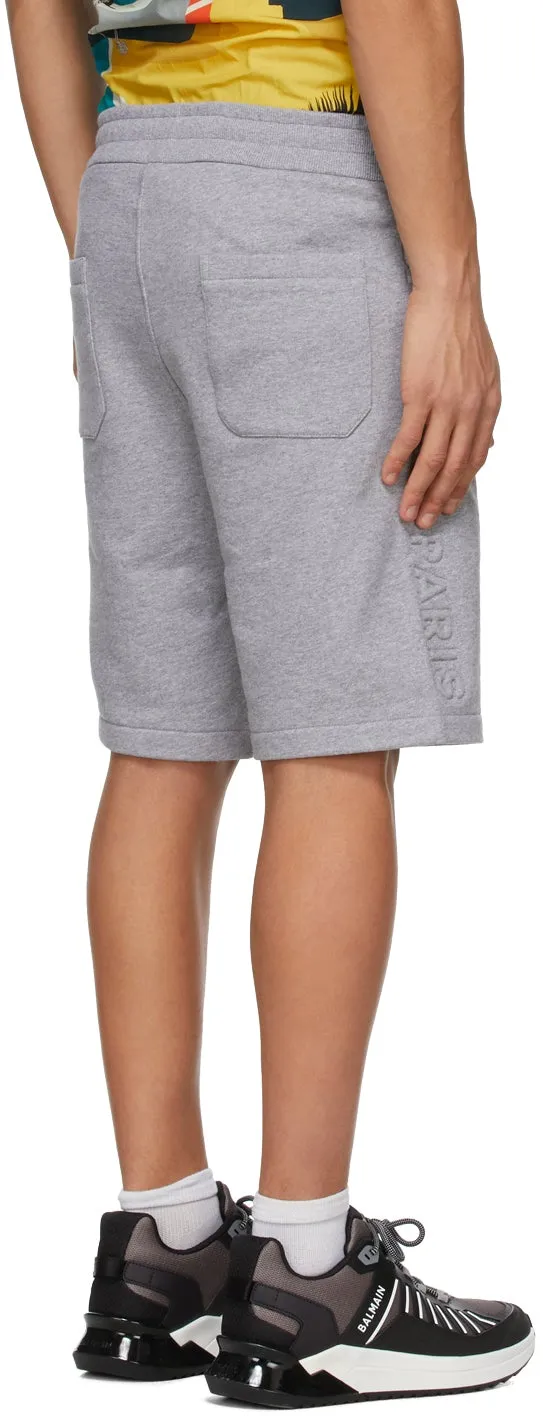 Balmain Grey Embossed Logo Shorts