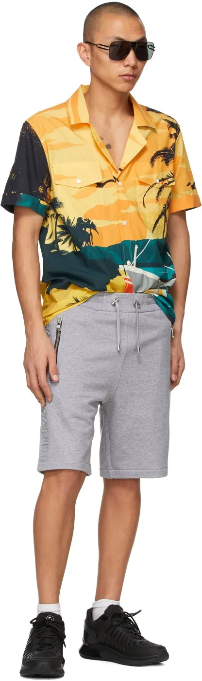 Balmain Grey Embossed Logo Shorts