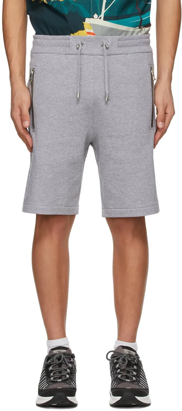 Balmain Grey Embossed Logo Shorts