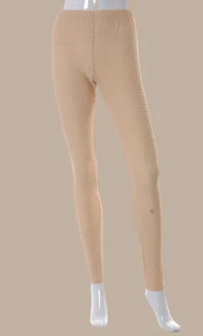 Beige Embossed Leggings