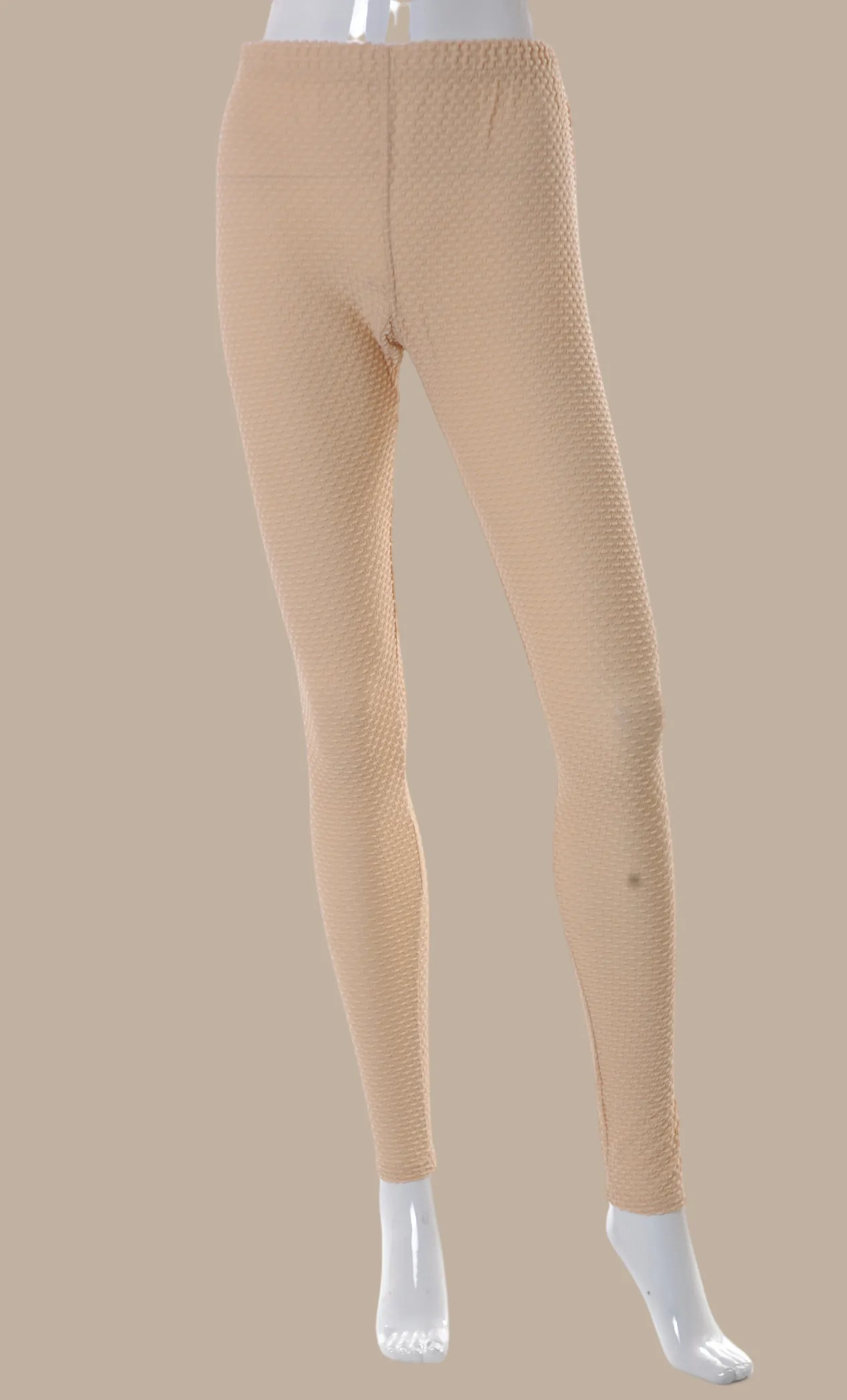 Beige Embossed Leggings