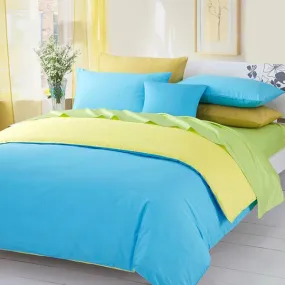 Blue Yellow Reversible Duvet Cover Set Egyptian Cotton 1000TC