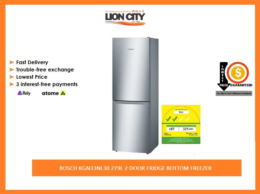 BOSCH KGN33NL30O 279L 2 DOOR FRIDGE BOTTOM FREEZER ***Pre-order