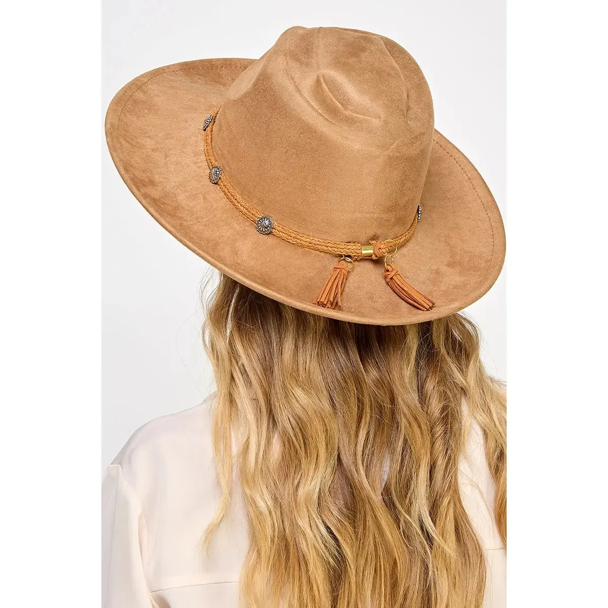 Braided Chevron Tassel Strap Fedora Hat
