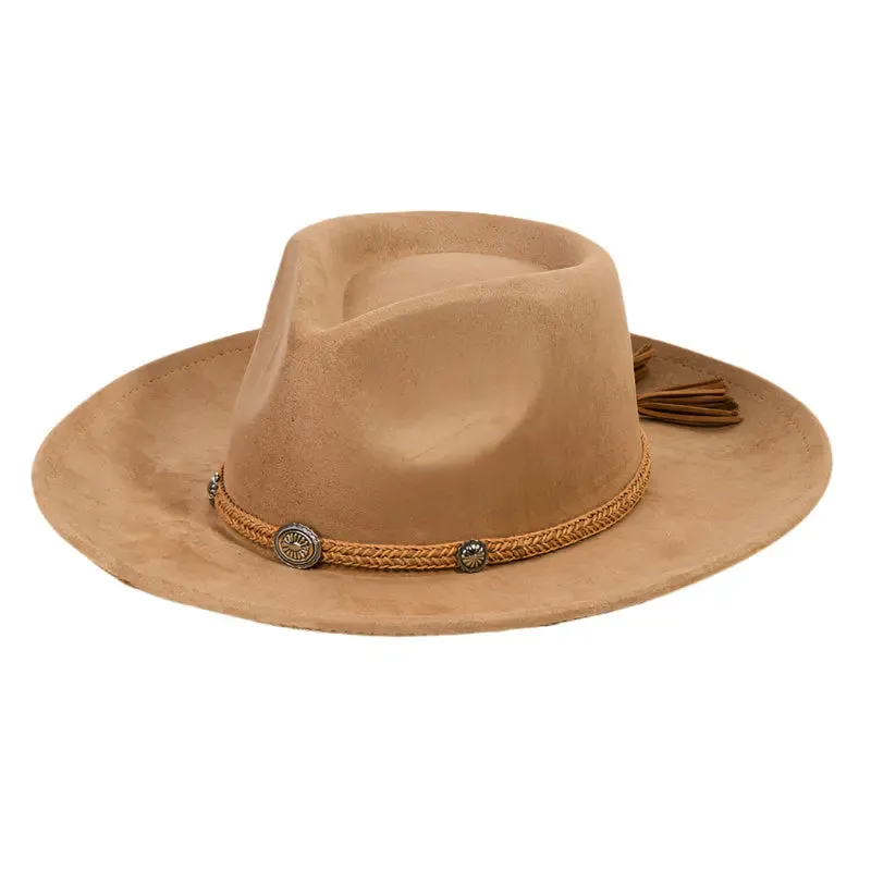 Braided Chevron Tassel Strap Fedora Hat