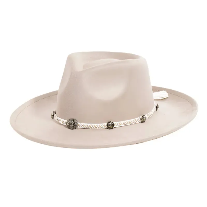 Braided Chevron Tassel Strap Fedora Hat