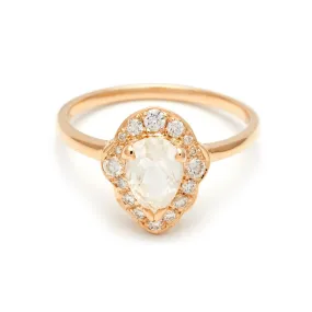 Camellia Petal Ring - Yellow Gold & Rainbow Moonstone (7x5mm)