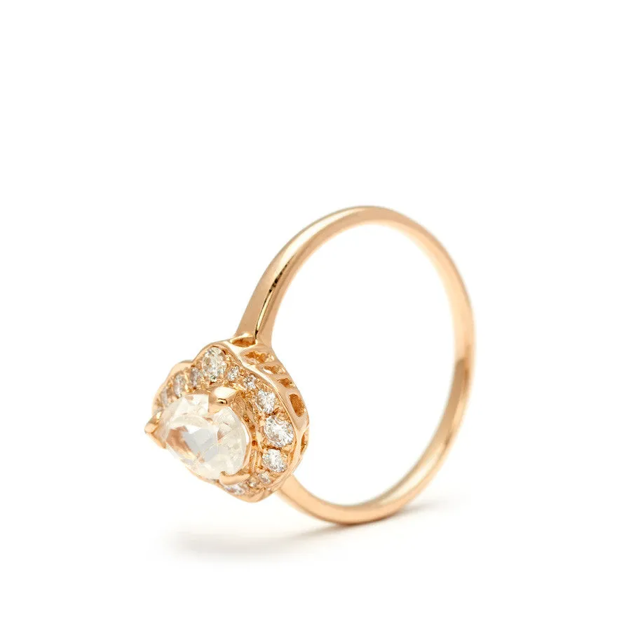 Camellia Petal Ring - Yellow Gold & Rainbow Moonstone (7x5mm)