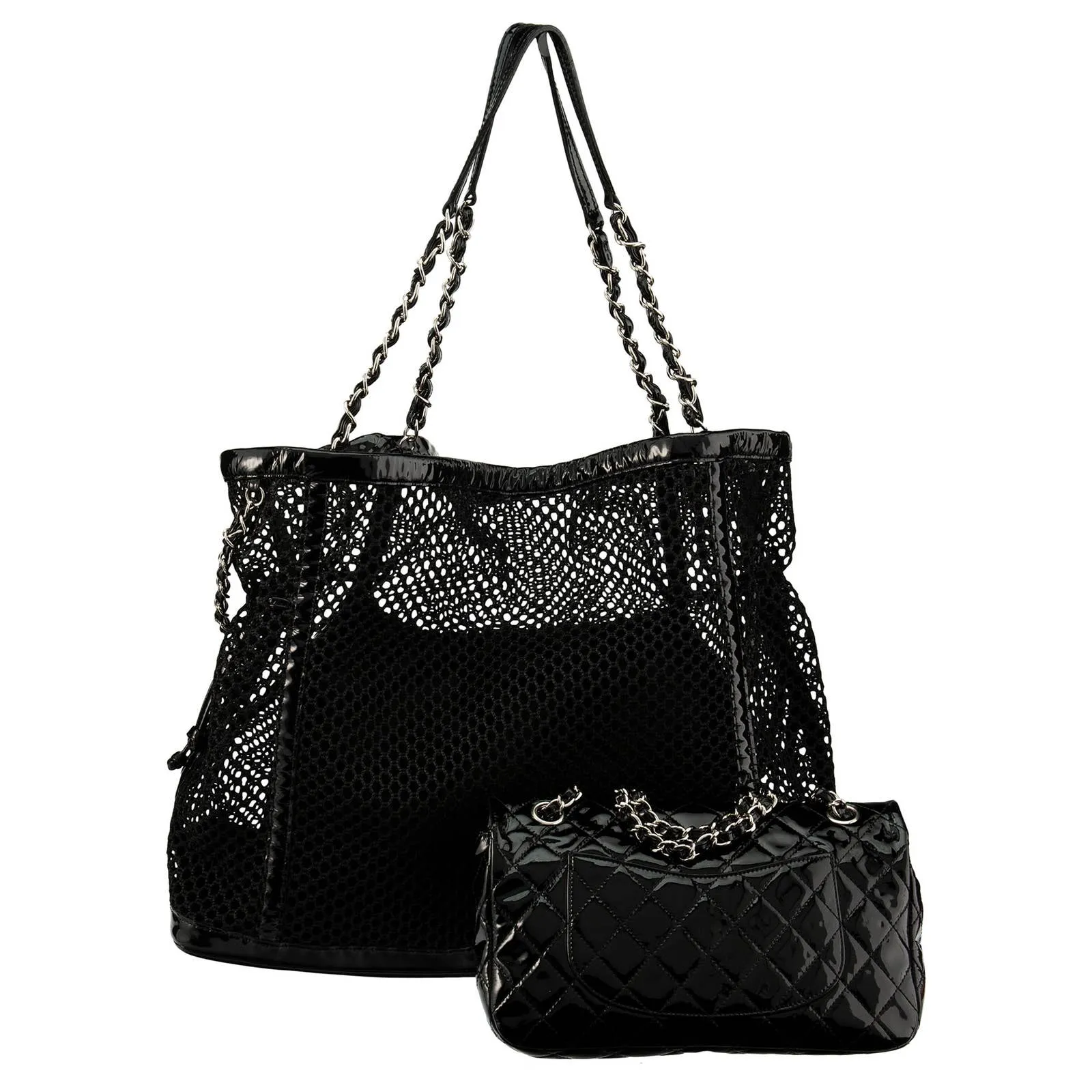 Chanel 2011 Medium Classic Flap and Resort Woven Crochet Shopping Tote Bag