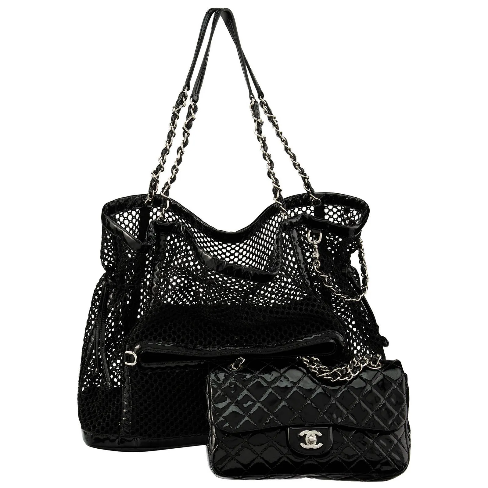 Chanel 2011 Medium Classic Flap and Resort Woven Crochet Shopping Tote Bag