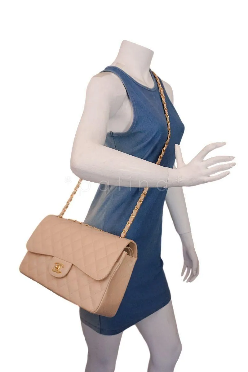 Chanel Beige Clair Caviar Jumbo Classic Double Flap Bag GHW