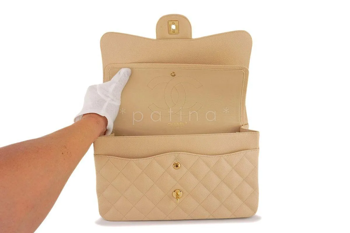 Chanel Beige Clair Caviar Jumbo Classic Double Flap Bag GHW