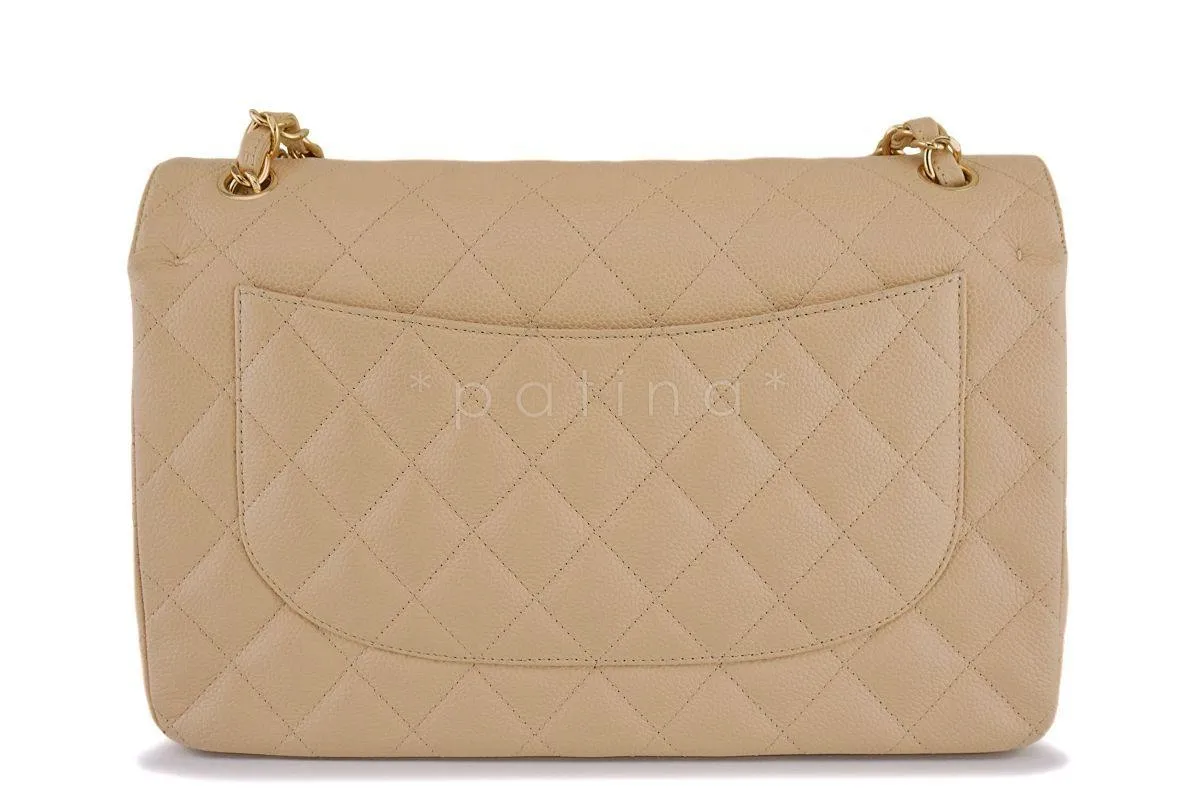 Chanel Beige Clair Caviar Jumbo Classic Double Flap Bag GHW
