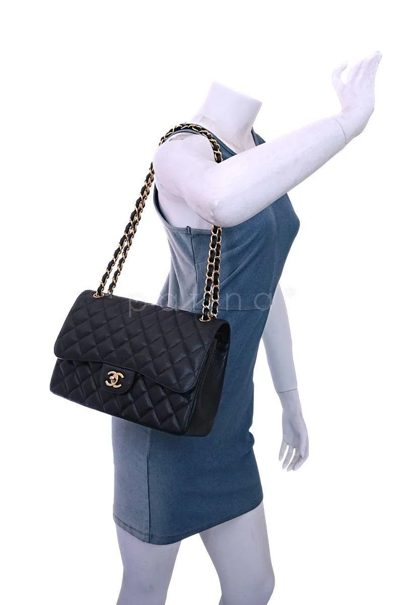 Chanel Black Caviar Classic Jumbo Double Flap Bag 24k GHW