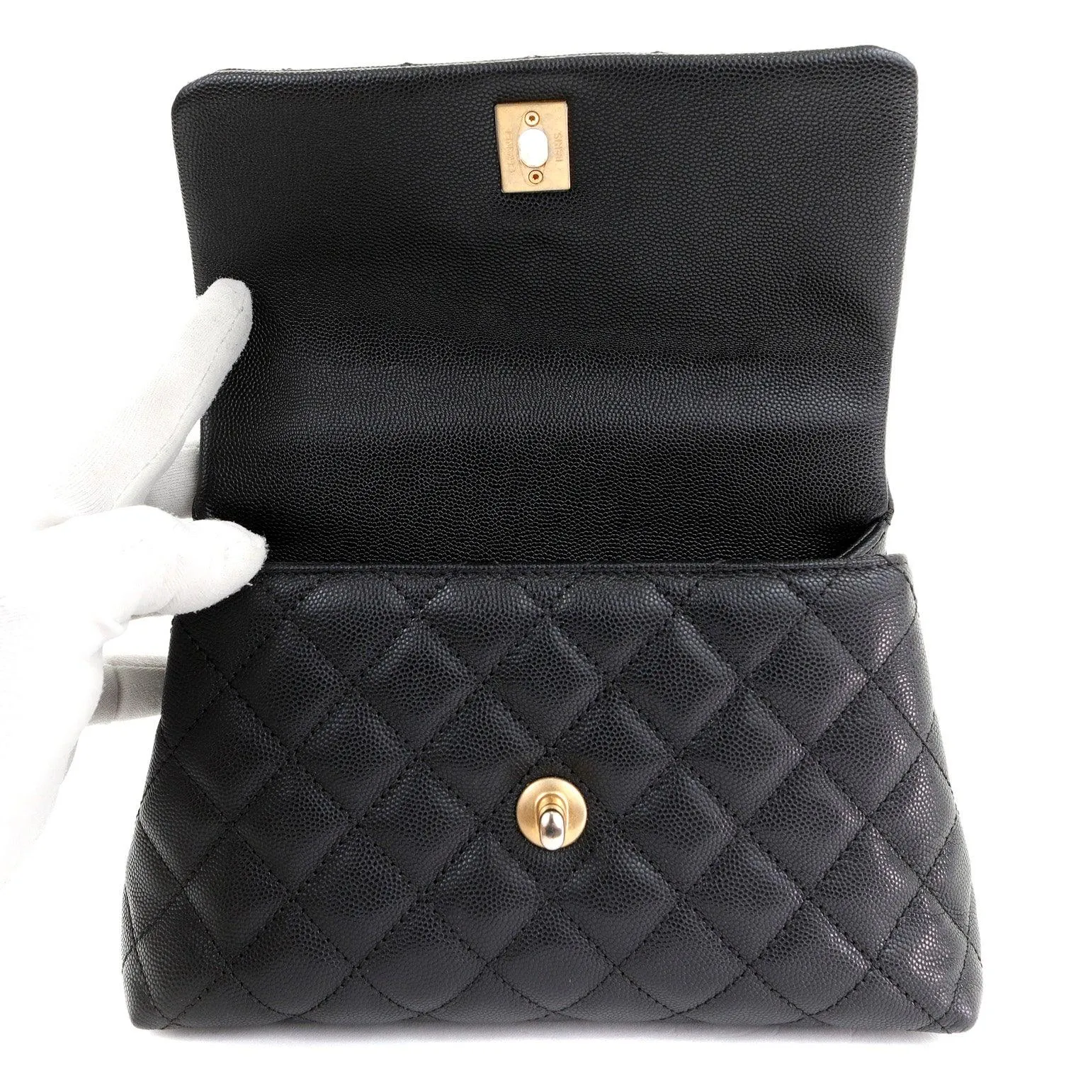 Chanel Black Caviar Lizard Coco Handle Small Flap Bag with Gold Hardware