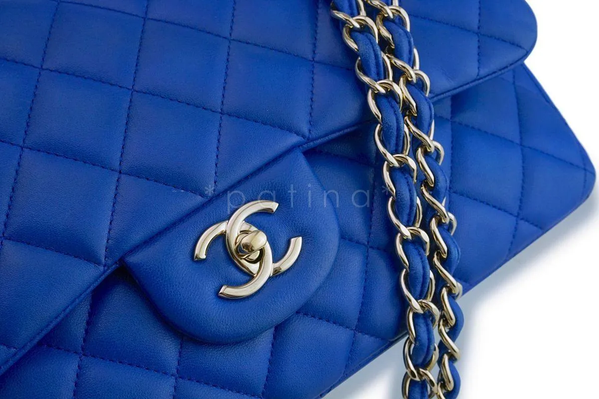 Chanel Blue Lambskin Jumbo Classic Double Flap Bag GHW