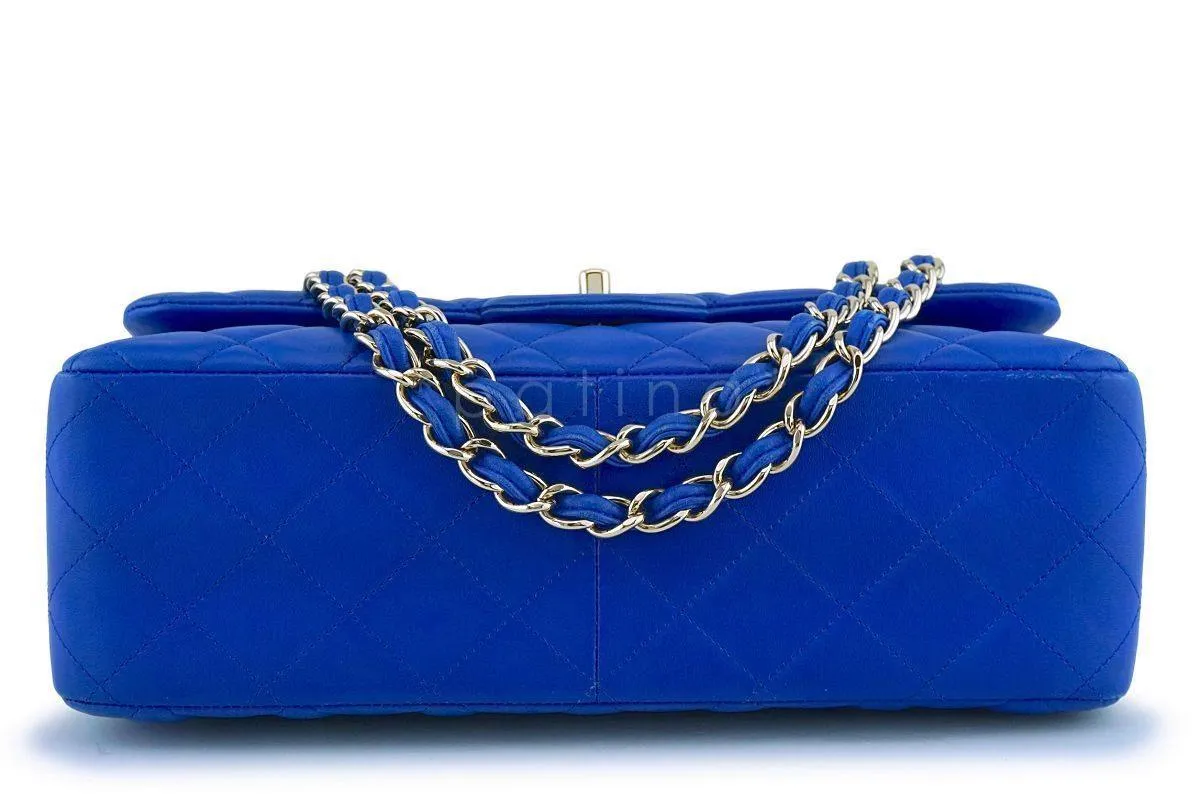 Chanel Blue Lambskin Jumbo Classic Double Flap Bag GHW