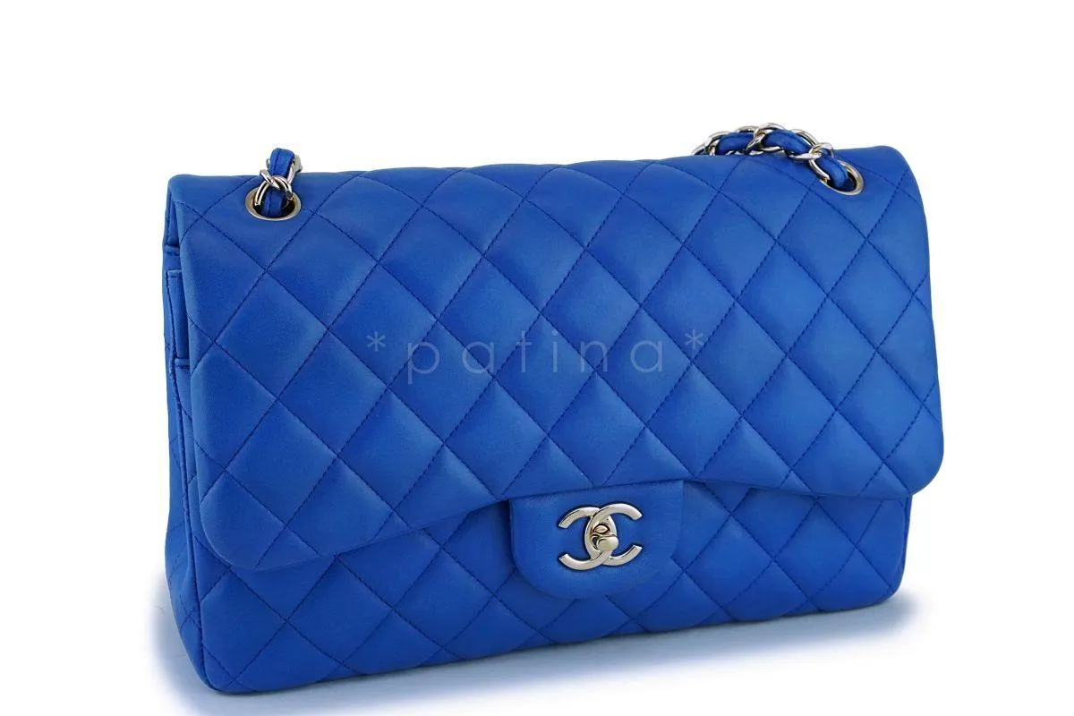 Chanel Blue Lambskin Jumbo Classic Double Flap Bag GHW