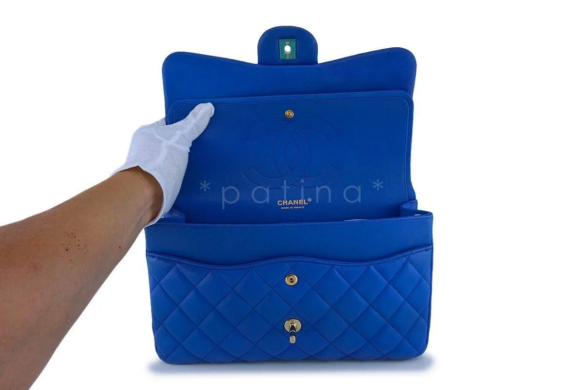 Chanel Blue Lambskin Jumbo Classic Double Flap Bag GHW