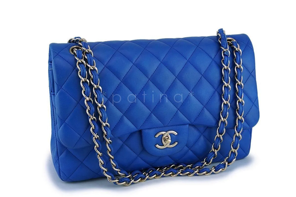 Chanel Blue Lambskin Jumbo Classic Double Flap Bag GHW