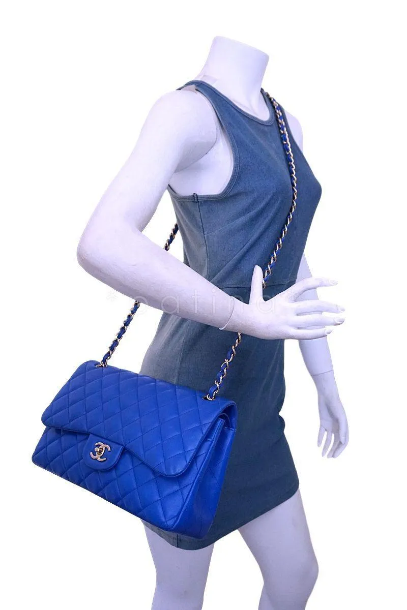 Chanel Blue Lambskin Jumbo Classic Double Flap Bag GHW