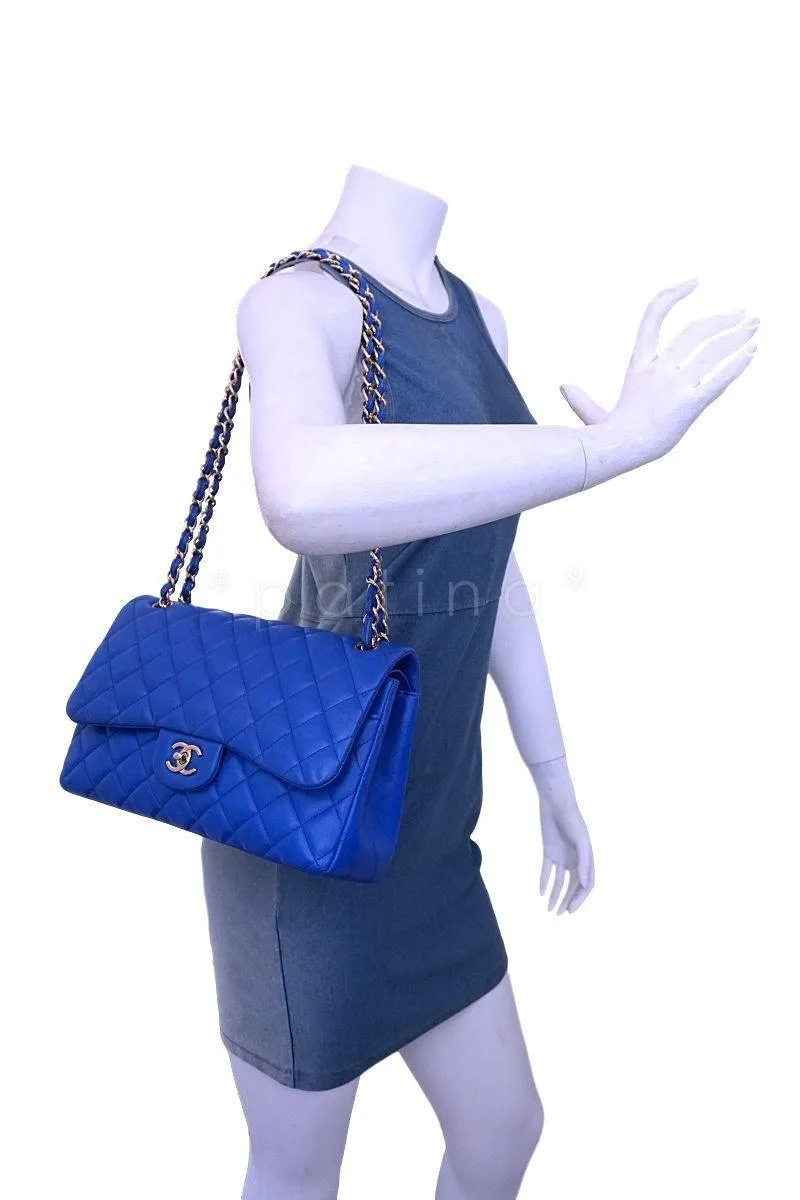 Chanel Blue Lambskin Jumbo Classic Double Flap Bag GHW