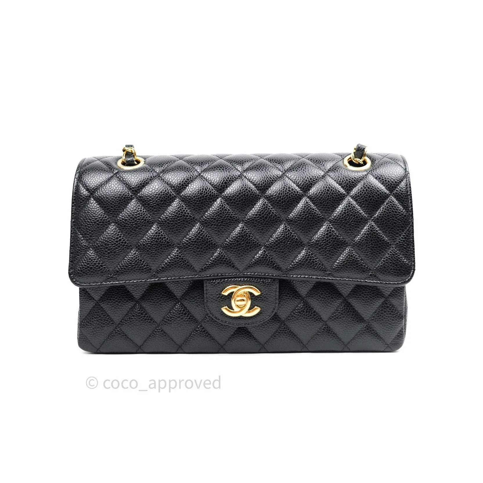 Chanel Classic M/L Double Flap Black Caviar Gold Hardware Bag